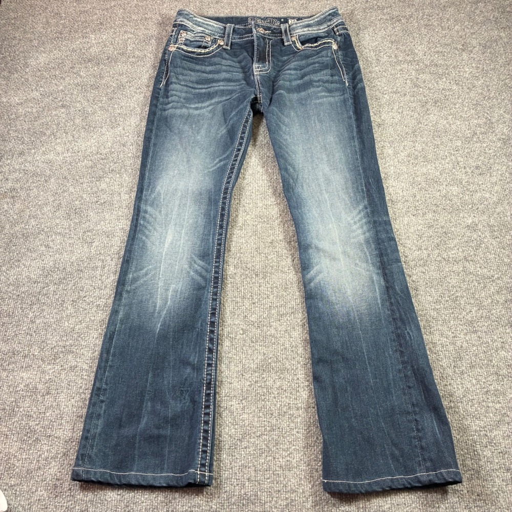 Miss Me Chloe Bootcut Jeans Womens 28 Blue Cross Rhinestone Embellished M3276B